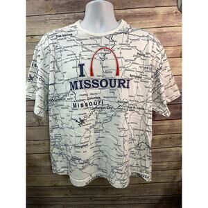 Vintage Missouri Map Art All Over Print White AOP T-Shirt Size XL Rare 23x25